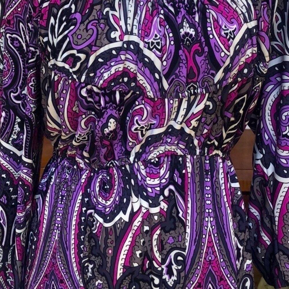 INC International Concepts Purple & White Paisley Empire Waist Dress Size Large - Picture 4 of 14
